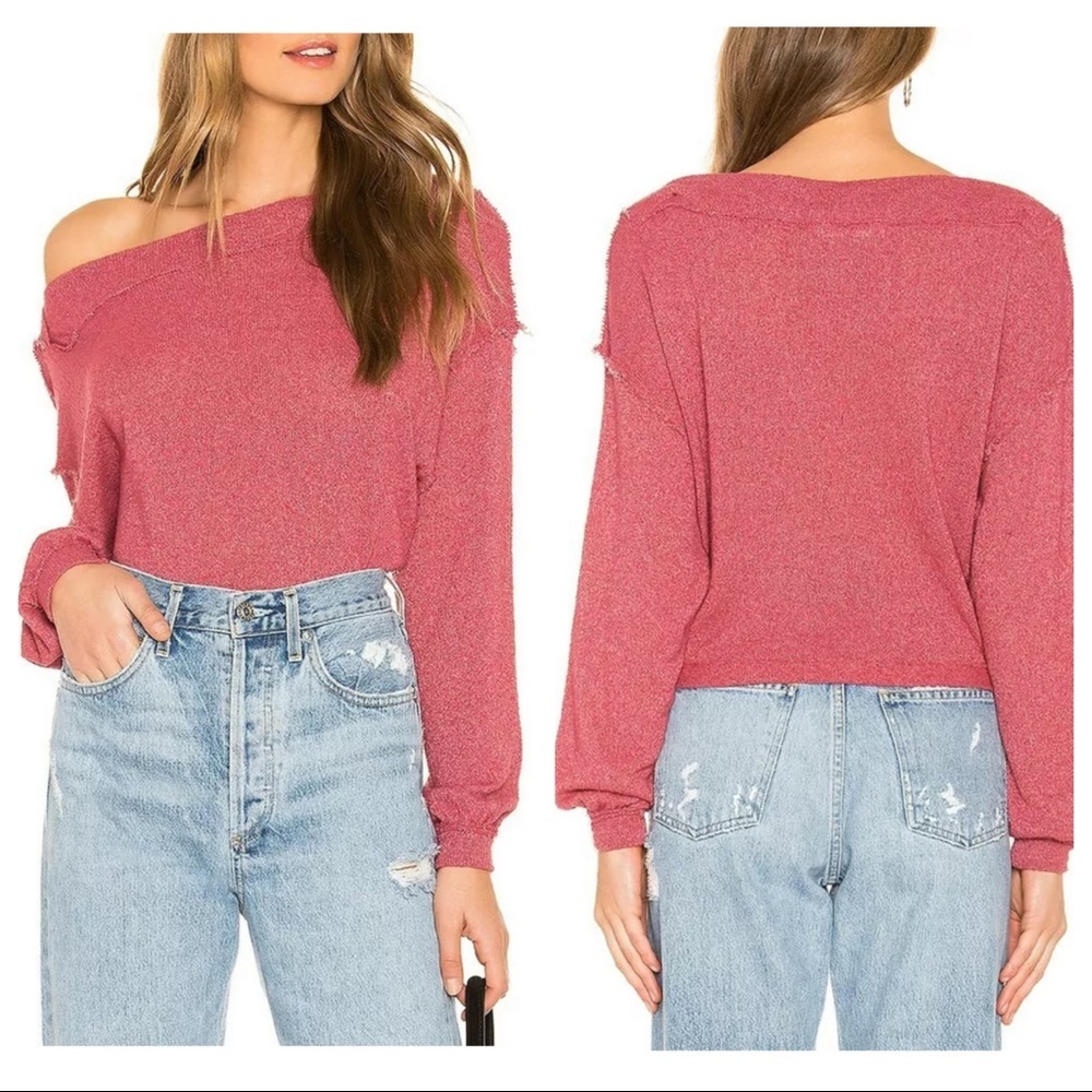 Free People We The Free Stay With Me Hacci Top Size Small in Raspberry Pink